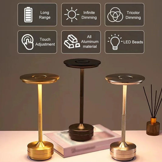 Metal Table Lamp USB Charging LED Night Light Touch Dimming Desk Lamp Portable Reading Camping Light Bedside Lamp for Bar Hotel